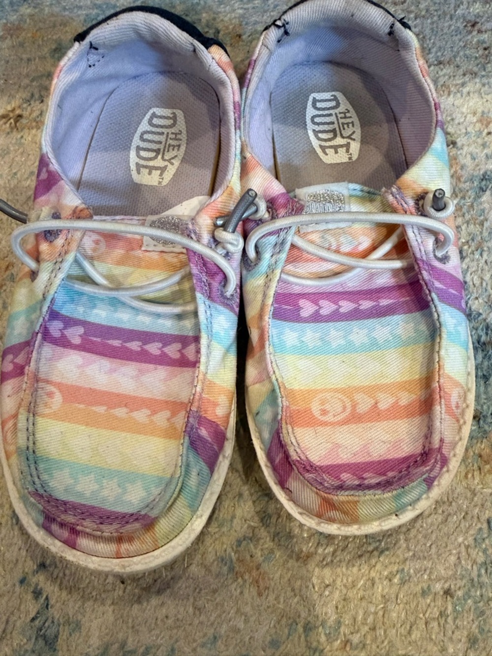 Hey Dude Kids Pastel Rainbow Stripe Canvas Slip-On Sneakers